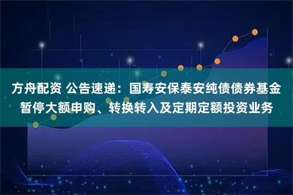 方舟配资 公告速递：国寿安保泰安纯债债券基金暂停大额申购、转换转入及定期定额投资业务